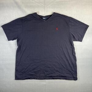 Vintage Polo Ralph Lauren V Neck T Shirt Mens XXL Dark Gray Red Pony